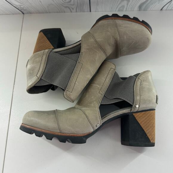Sorel Addington Womens Size 8.5 Gray Leather 2.75" Heel Sandals Shoes NL2423 - Picture 4 of 8